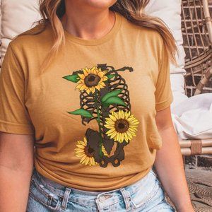Skellie Sunflower Graphic Tee, Fall Shirt, Autumn Leaves